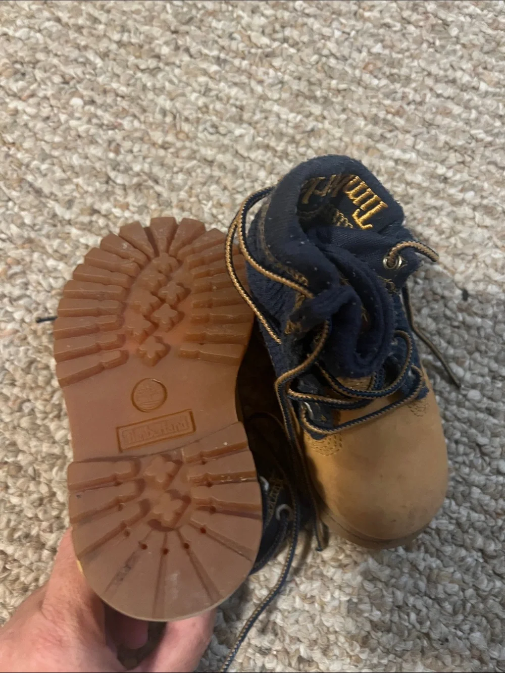 Timberland Kids Wheat and Navy Padded Collar Boots